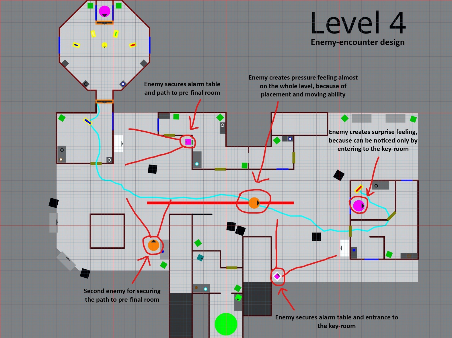 Bullet Curve Level 4 2D layout - enemy-encounter design, Paper Play VR