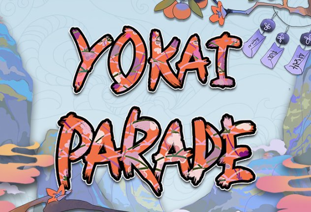 Yokai Parade logo artwork over a painterly mountain landscape